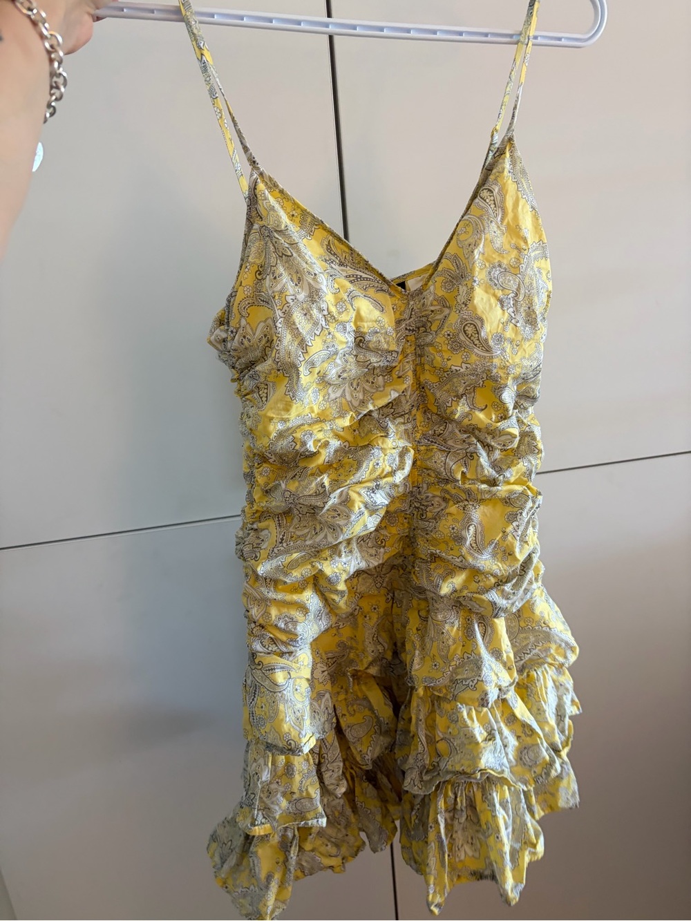 H&M Yellow Paisley Ruffled Spaghetti Strap Dress